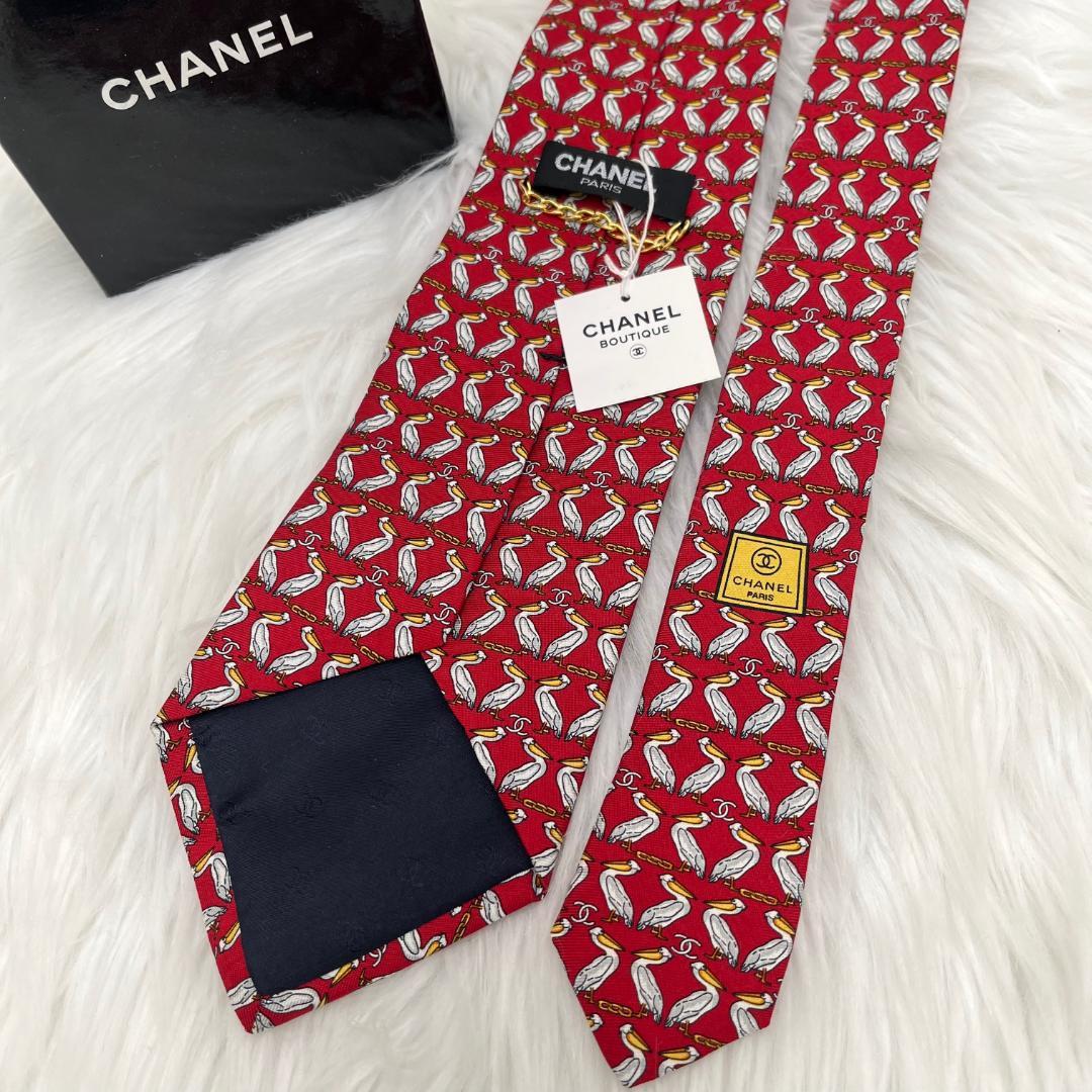 未使用タグ付き✨シャネル　CHANEL　高級シルクネクタイ 　ペリカン　ココ