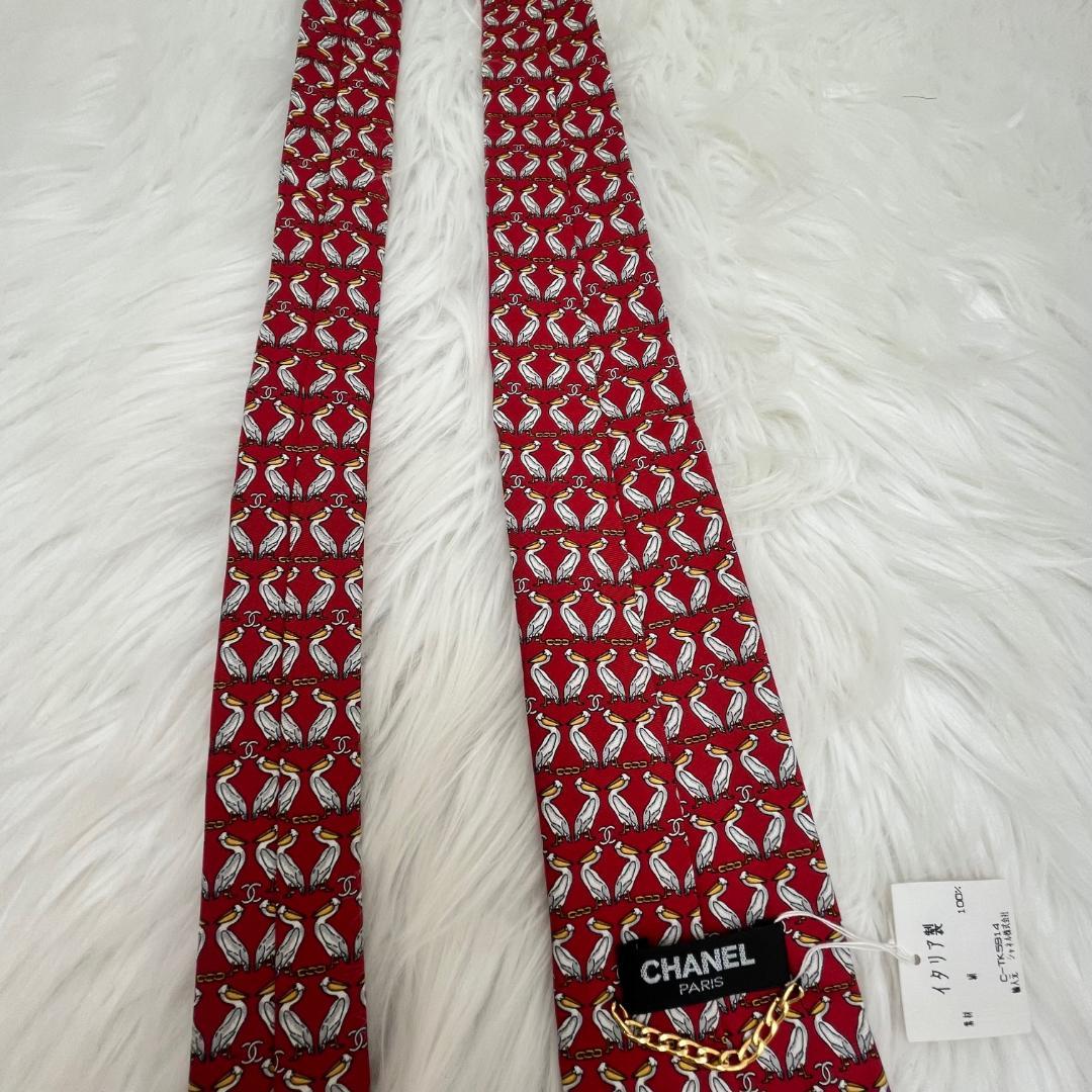 未使用タグ付き✨シャネル　CHANEL　高級シルクネクタイ 　ペリカン　ココ