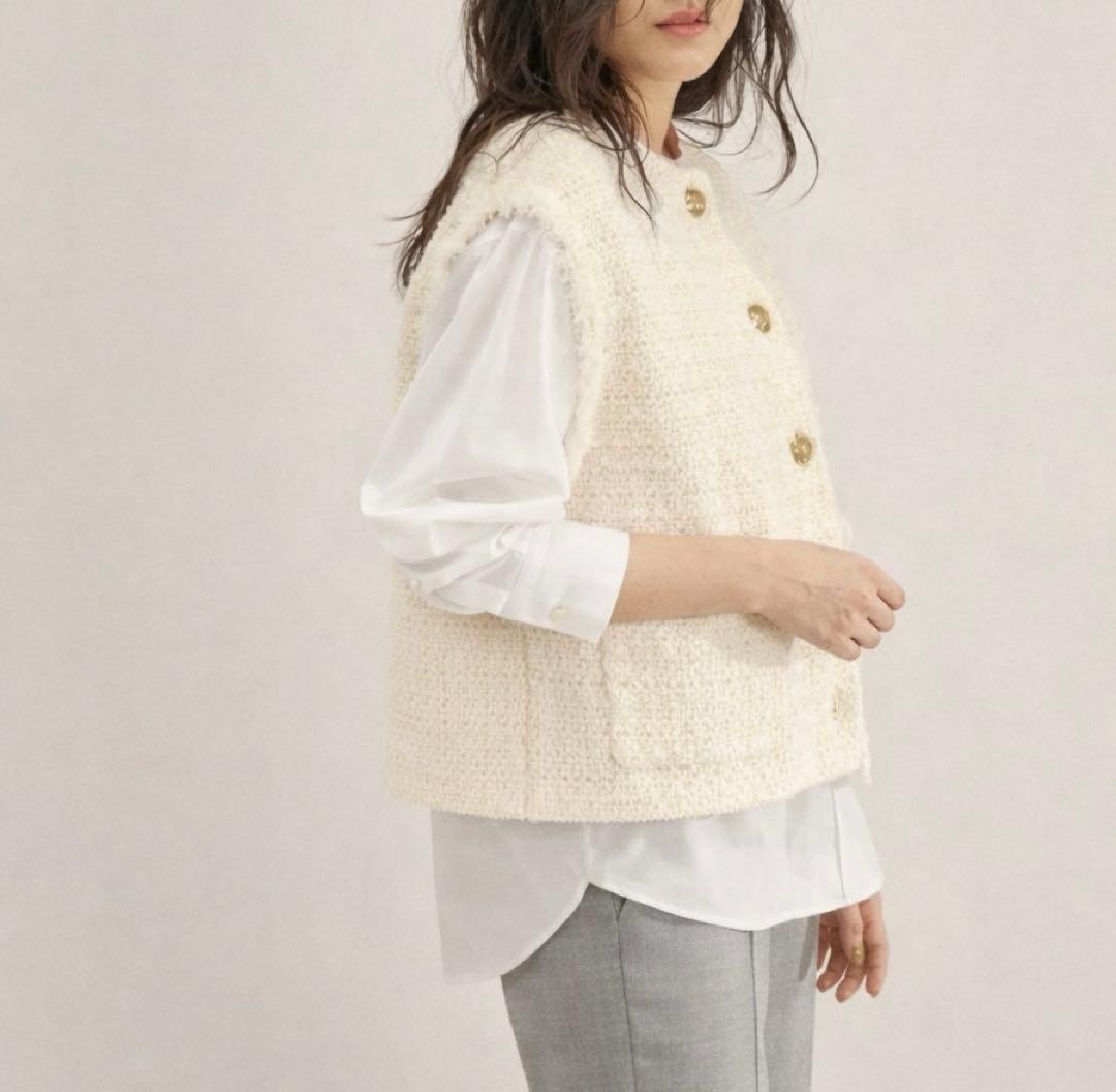 SHIPS ニットツイードクルーネックベスト