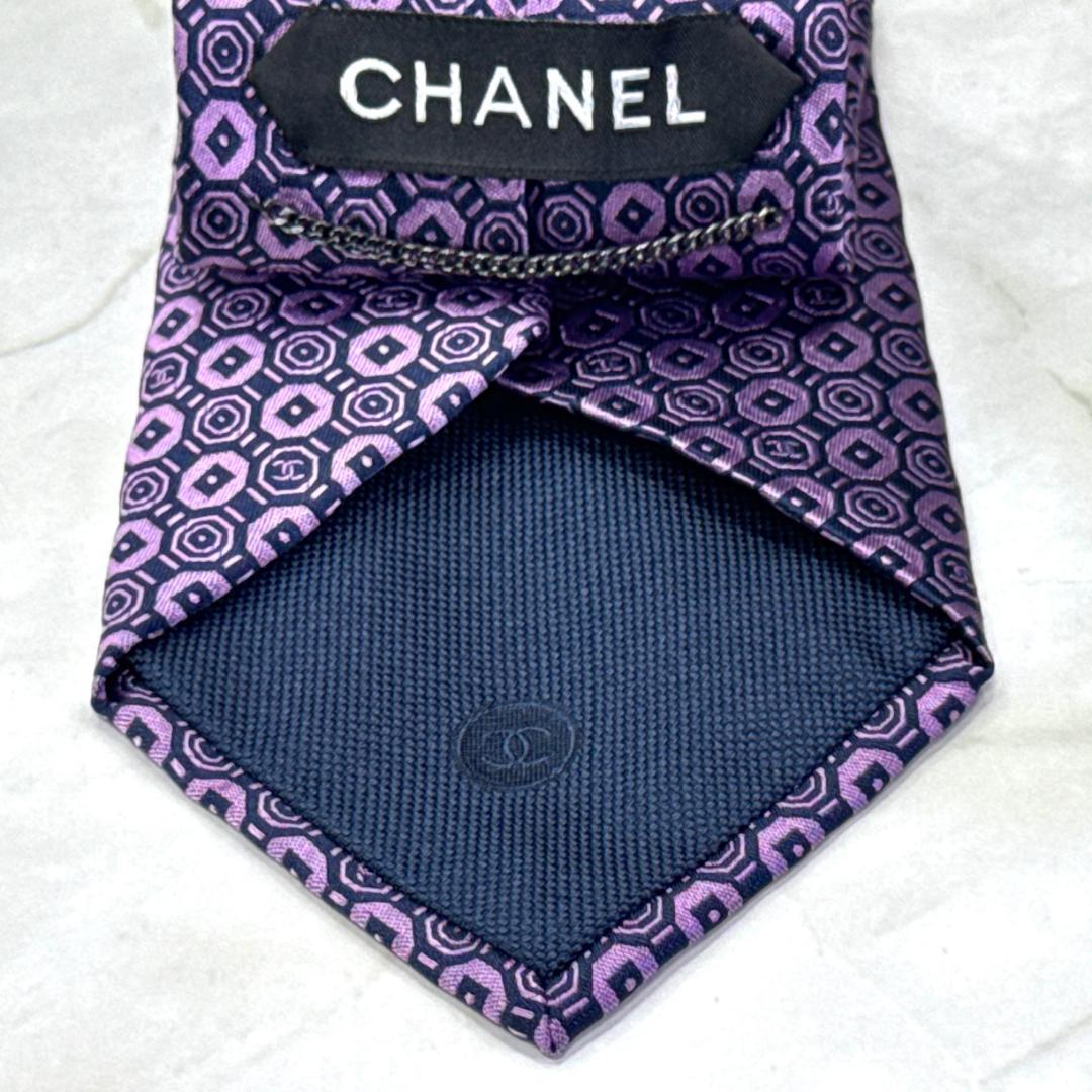 ☆即発 CHANEL ネクタイ ジャガード織 ココマーク 幾何学柄 美品 伊製