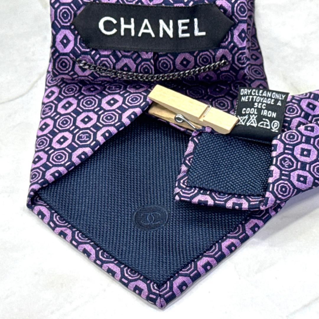 ☆即発 CHANEL ネクタイ ジャガード織 ココマーク 幾何学柄 美品 伊製