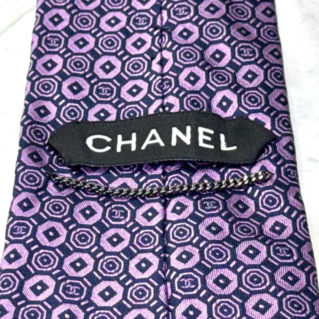 ☆即発 CHANEL ネクタイ ジャガード織 ココマーク 幾何学柄 美品 伊製