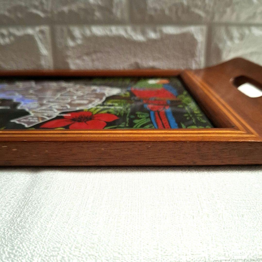 ブラジル モルフォ蝶 羽細工 ヴィンテージ木製トレイ 地図 壁掛け 昭和レトロ