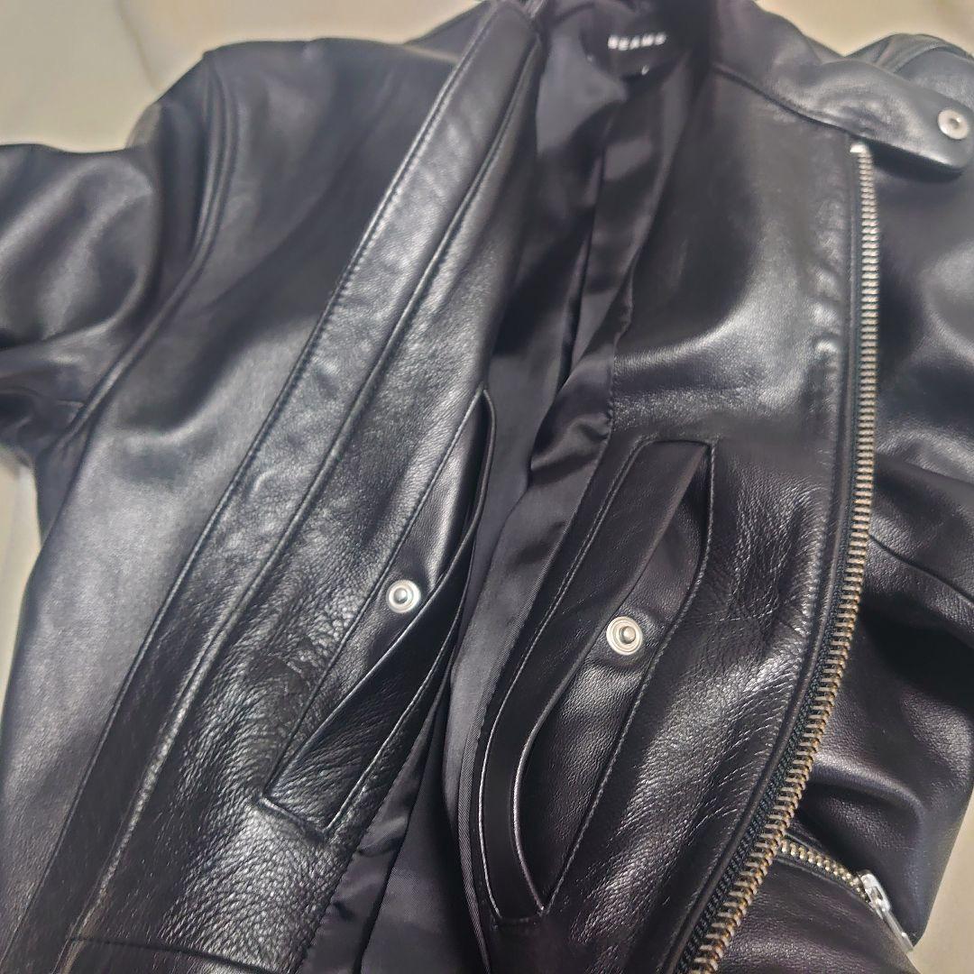BEAMS☆シングルライダースジャケット レザージャケット ブラック