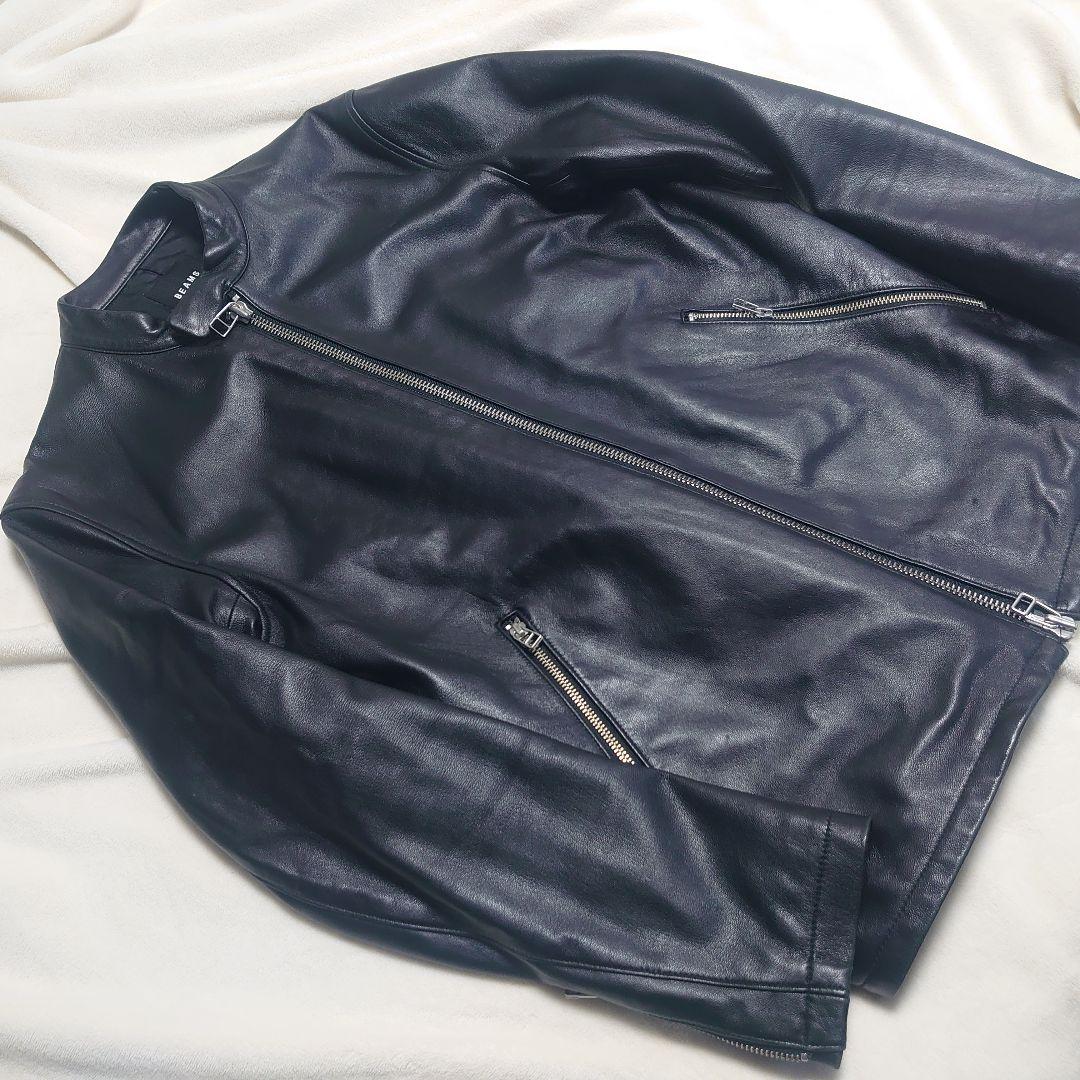 BEAMS☆シングルライダースジャケット レザージャケット ブラック