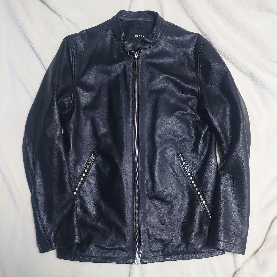 BEAMS☆シングルライダースジャケット レザージャケット ブラック