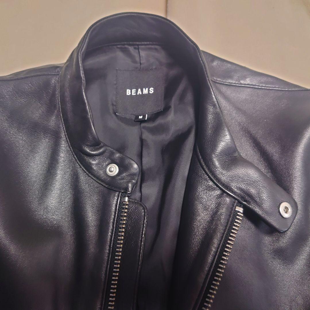 BEAMS☆シングルライダースジャケット レザージャケット ブラック