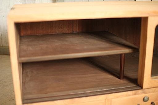 古いガラス戸棚×木製小引き出し3杯　食器棚　タンス　収納　古家具　古民家