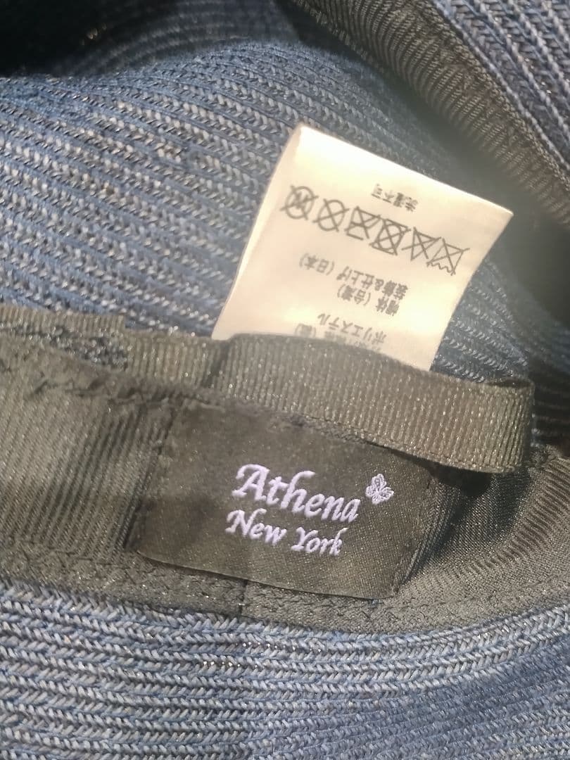 Athena New York ネイビー花刺繍付き麦わら帽子