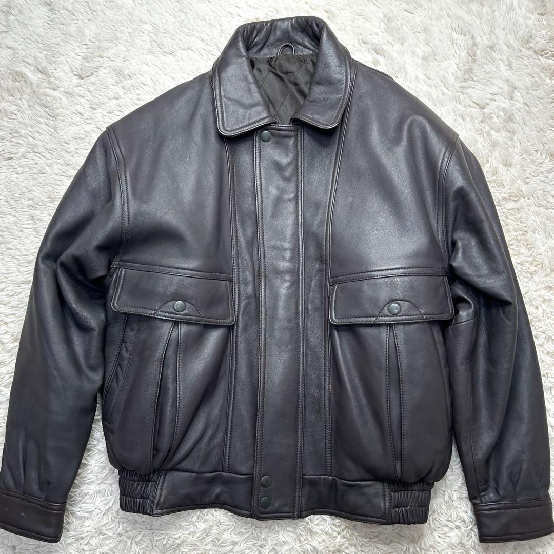 90s ヴィンテージ A-2 短丈 ラムレザー ボンバージャケット 濃茶 XL