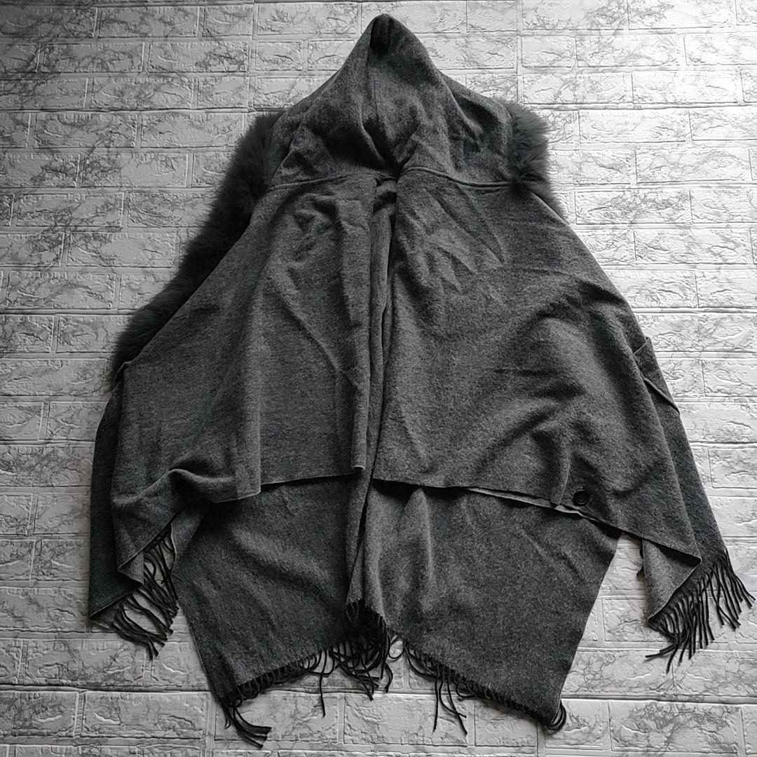 【新品・タグ付】カシミヤ100% フォックスファー ポンチョ ケープ グレー