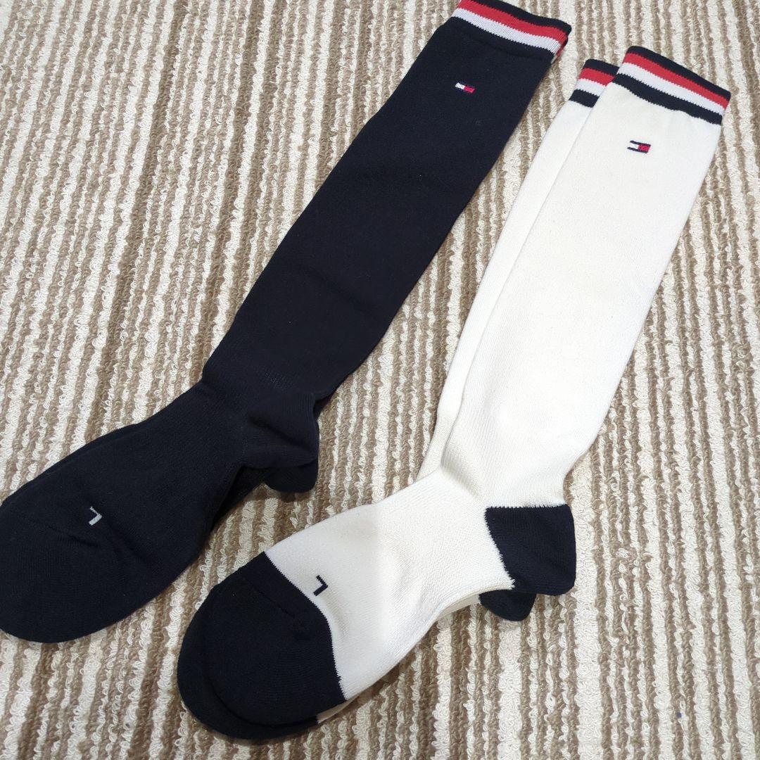 トミーヒルフィガー ゴルフウェアホワイト×ネイビー ソックスバイザー付