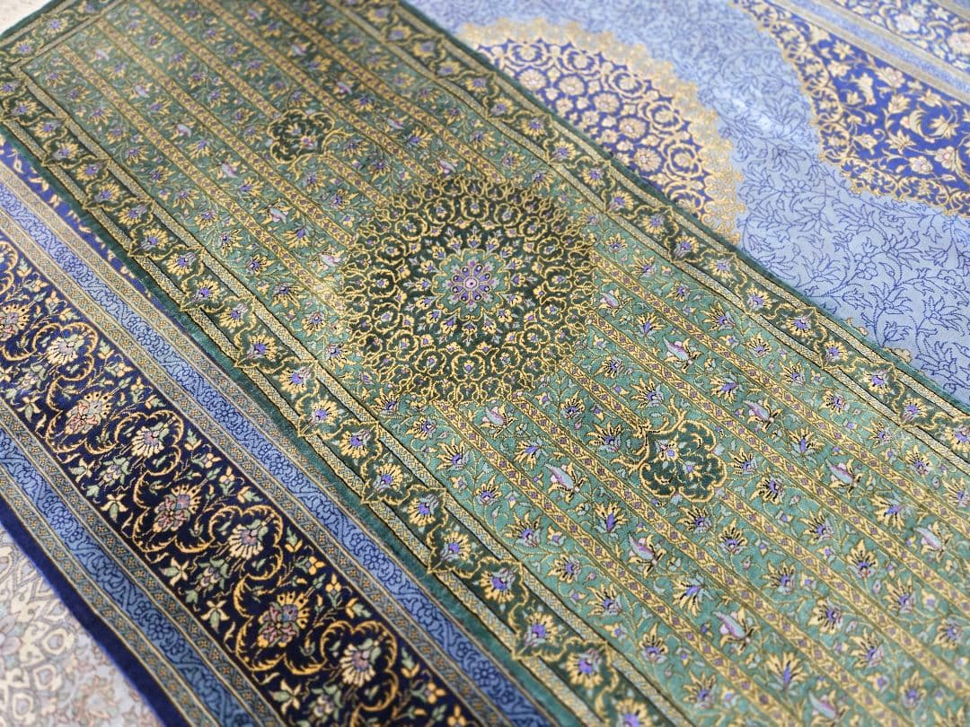 ペルシャ絨毯有名なマスミ工房ライナー綺麗ないる本物保証100×35cm