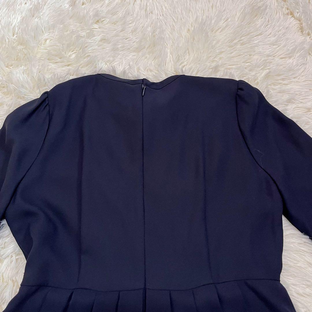 【美品】CELFORD リボン付きプリーツワンピース　ネイビー　サイズ36