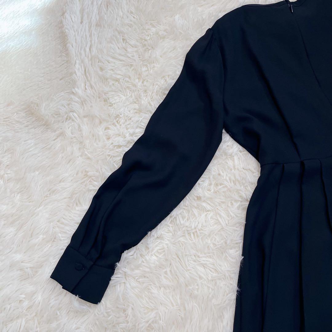 【美品】CELFORD リボン付きプリーツワンピース　ネイビー　サイズ36