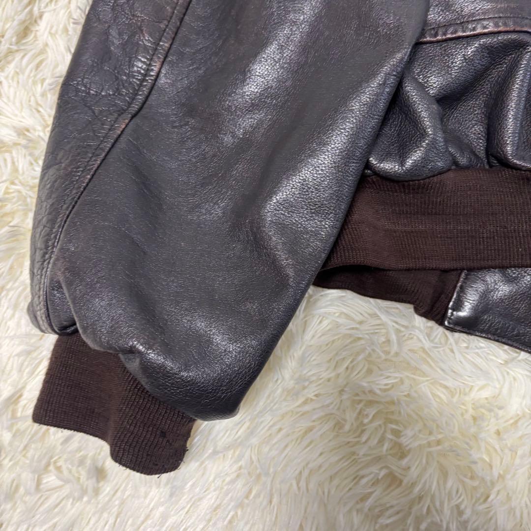 90's ✨レザージャケット　G-1 本革　ジップアップ　ダークブラウン　大きい