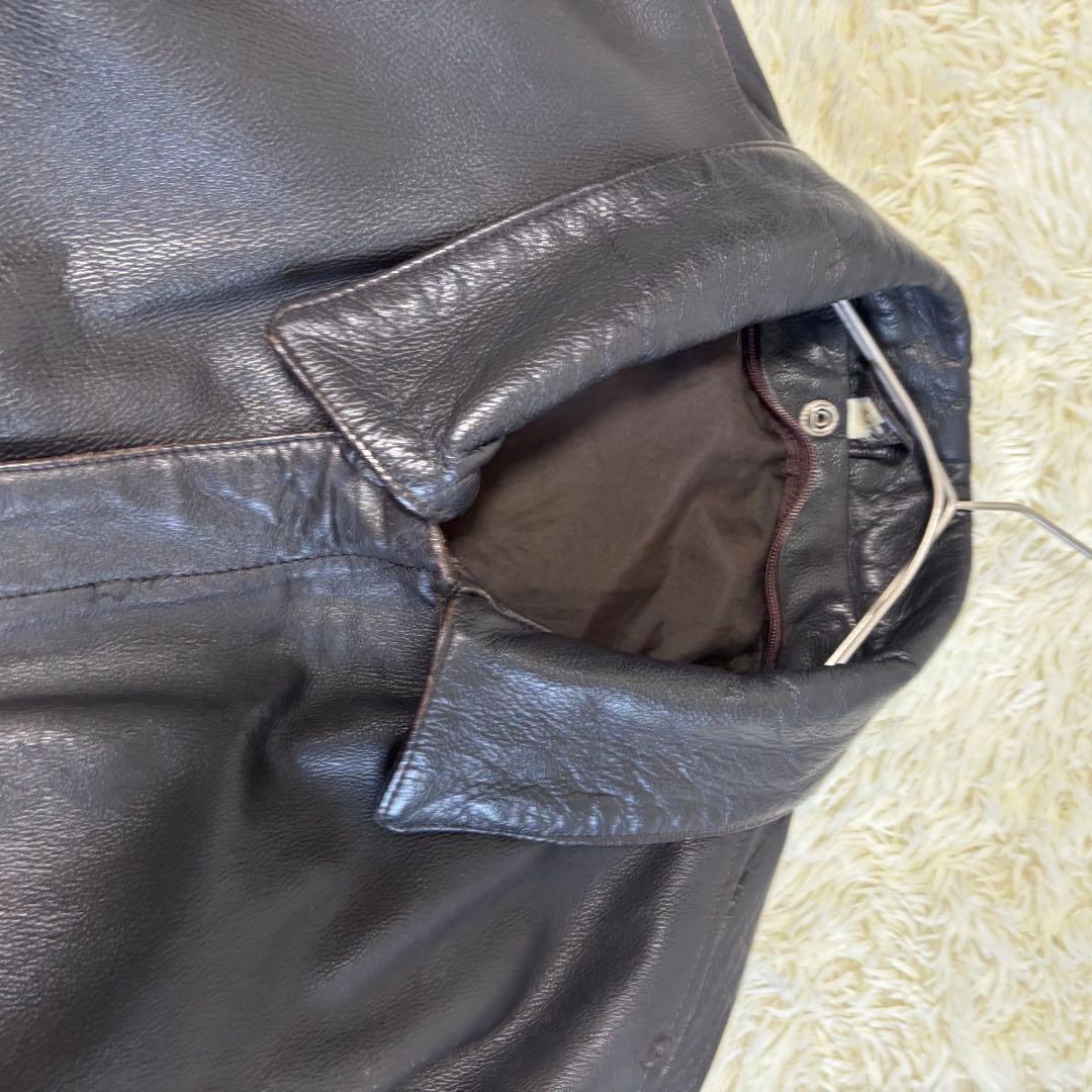 90's ✨レザージャケット　G-1 本革　ジップアップ　ダークブラウン　大きい