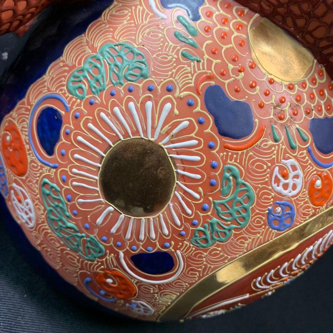 K767⭐︎九谷焼 迫力の特大サイズ 金蘭手 玉乗り獅子 高さ36センチ 魔除け