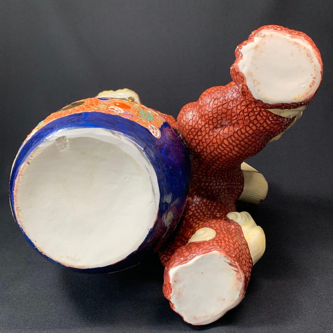 K767⭐︎九谷焼 迫力の特大サイズ 金蘭手 玉乗り獅子 高さ36センチ 魔除け