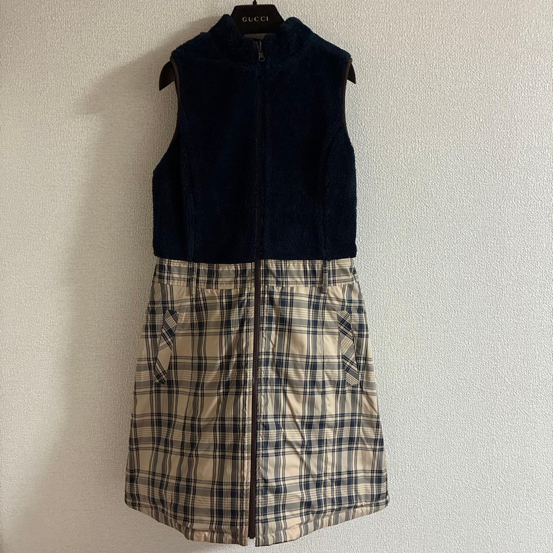 JUN&ROPE リバーシブル中綿ワンピース　ロングベストL ボア　キルティング