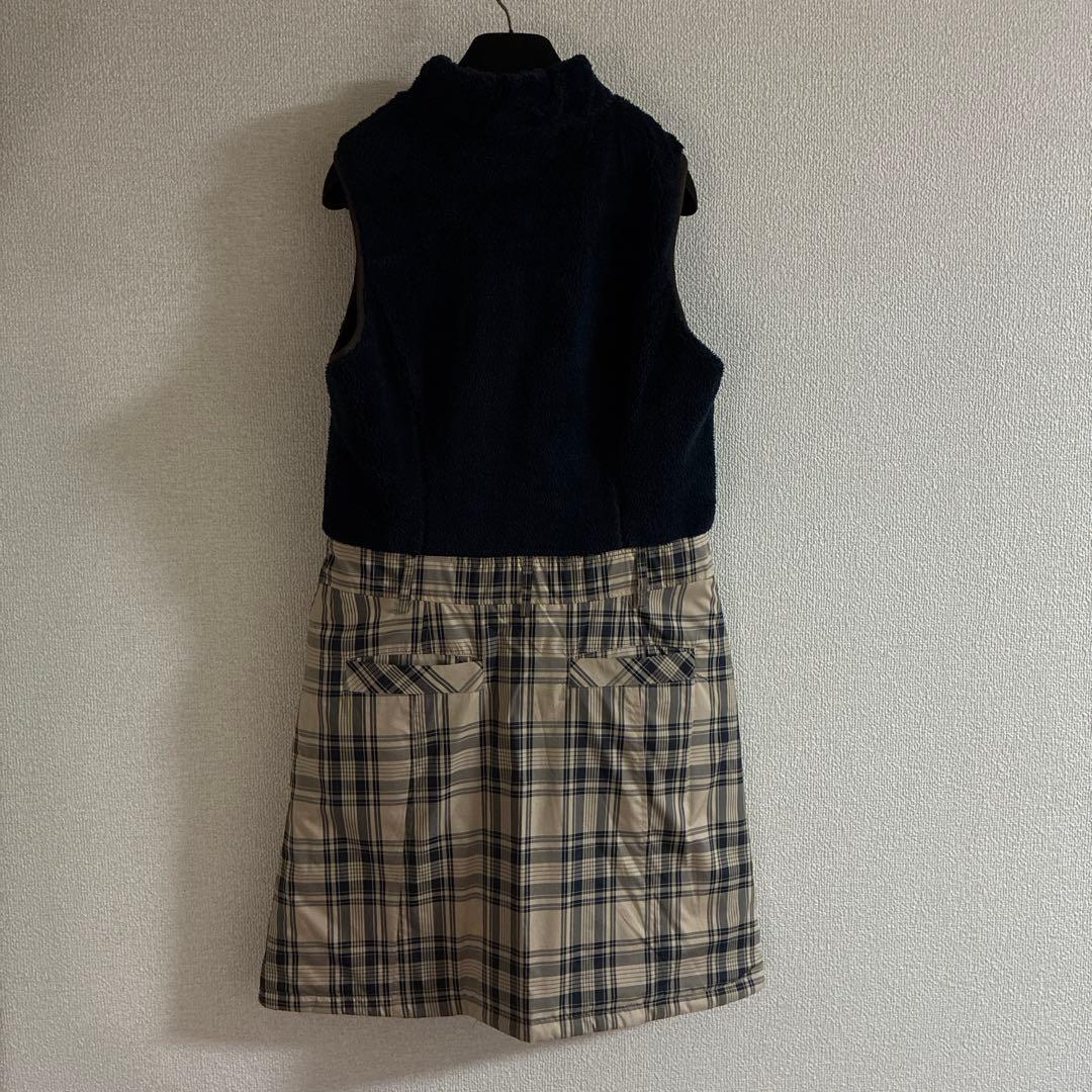 JUN&ROPE リバーシブル中綿ワンピース　ロングベストL ボア　キルティング