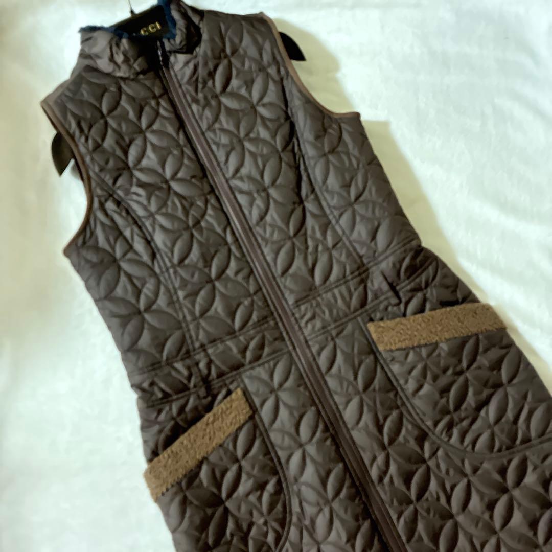 JUN&ROPE リバーシブル中綿ワンピース　ロングベストL ボア　キルティング