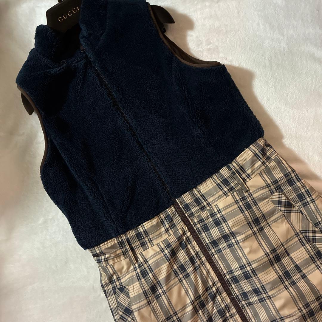 JUN&ROPE リバーシブル中綿ワンピース　ロングベストL ボア　キルティング