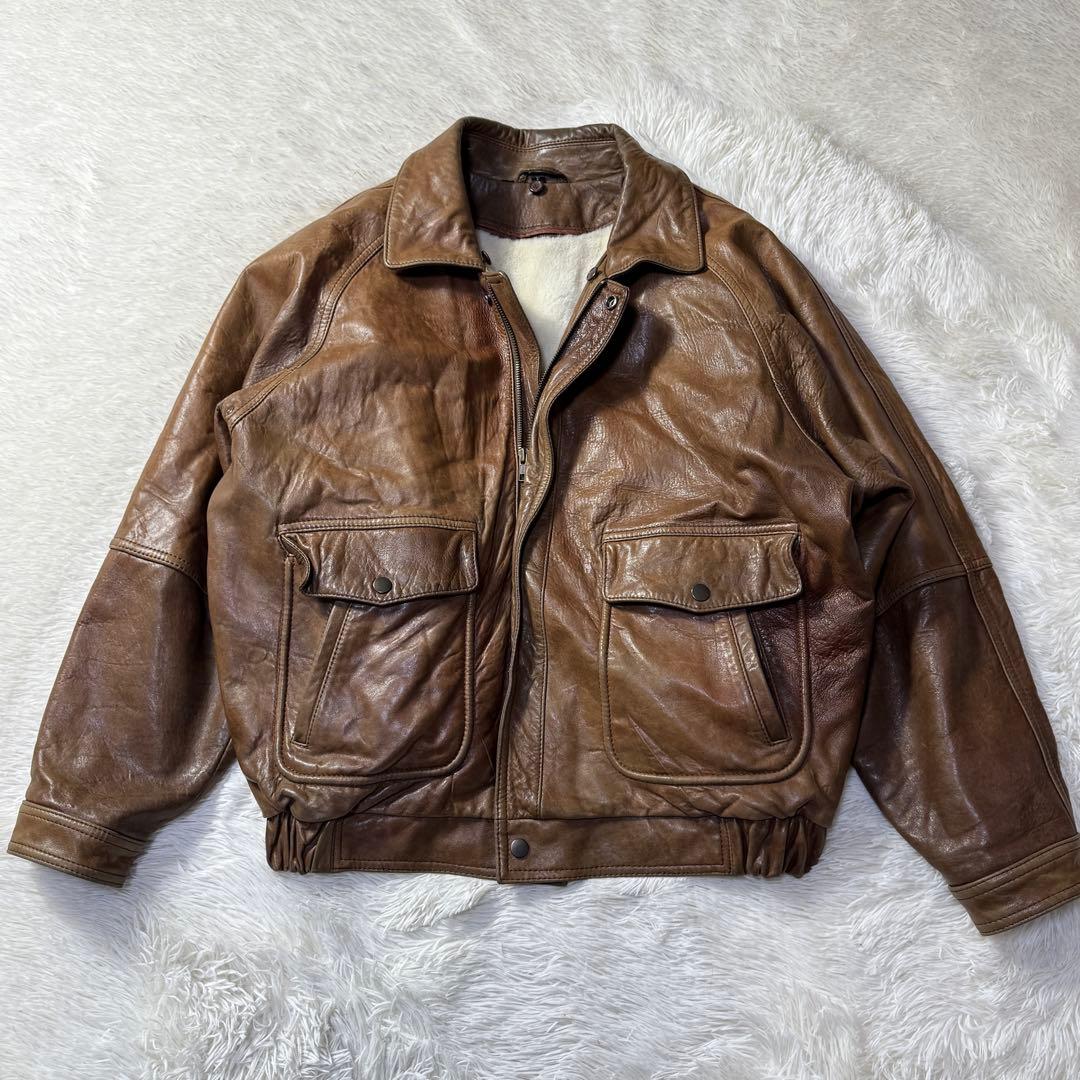 【90s】 A-2 フライトレザージャケット ブラウン L 短丈 羊革