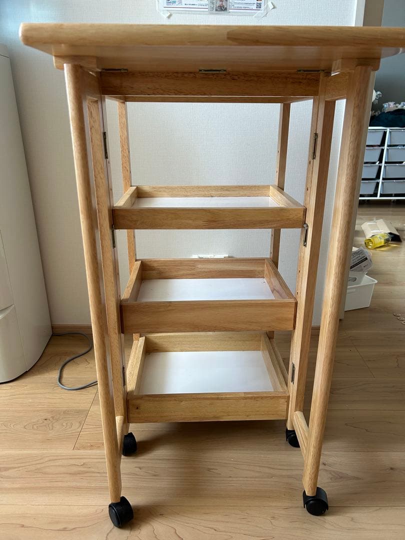 山善　木製 3段キッチンワゴン キャスター付き