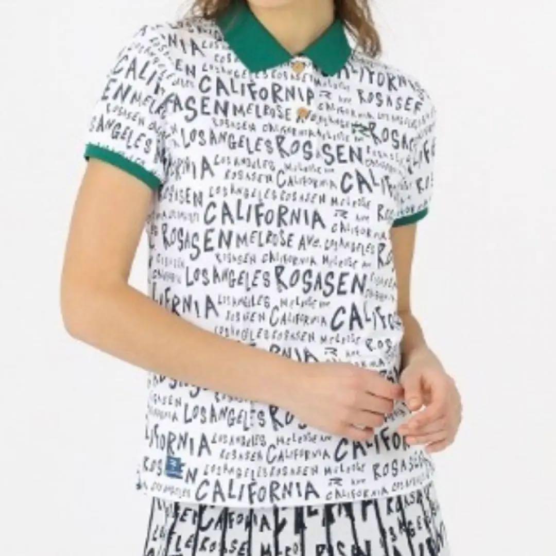 ゴルフ　ROSASEN ロゴプリントエコカノコ半袖ポロ 緑　白