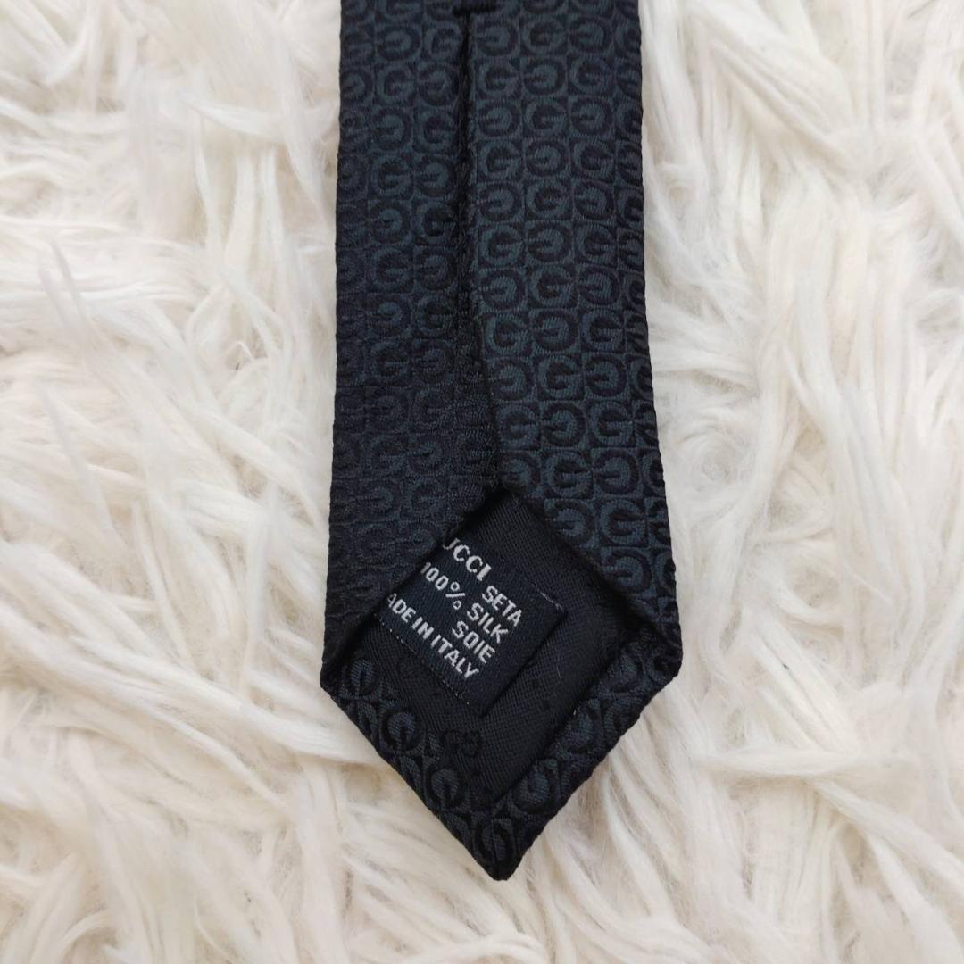 ★美品★ グッチ 高級シルクネクタイ 総柄（G柄） ブラック