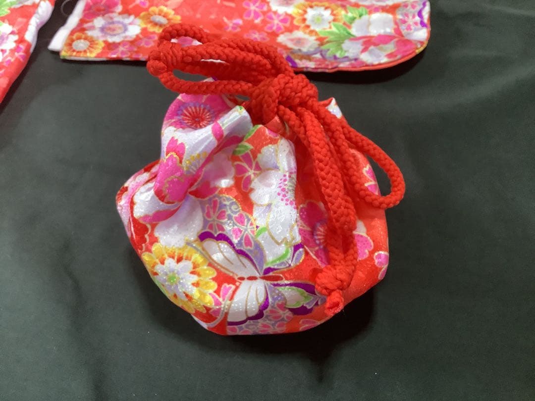 ★女の子七五三着物　三歳用一つ身　着物と被布襦袢小物セットピンク花柄の綸子★