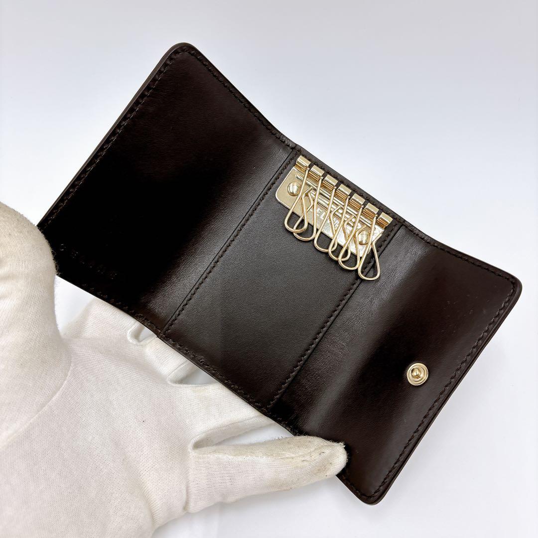 新品同様 ＊ CELINE セリーヌ マカダム キャンバス 6連キーケース 茶色