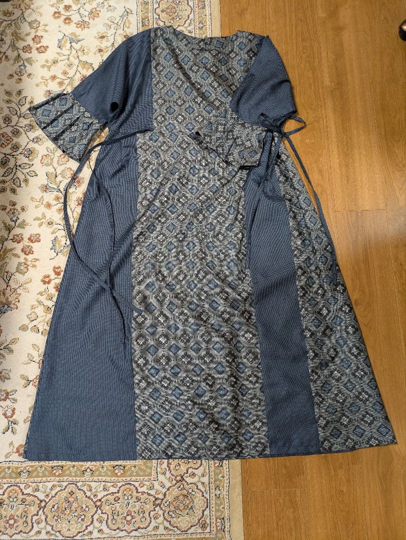 着物リメイクワンピース★大島紬★大人可愛い★楽チンドルマンスリーブ★ML～LＬ