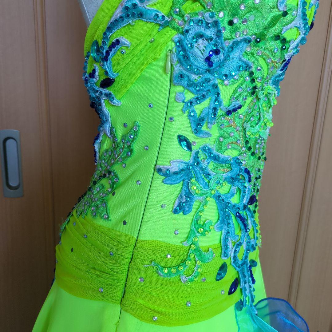 社交ダンス　蛍光イエロー✕ブルー系 ドレス　スタンダードドレス