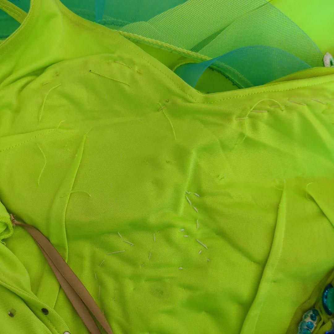 社交ダンス　蛍光イエロー✕ブルー系 ドレス　スタンダードドレス