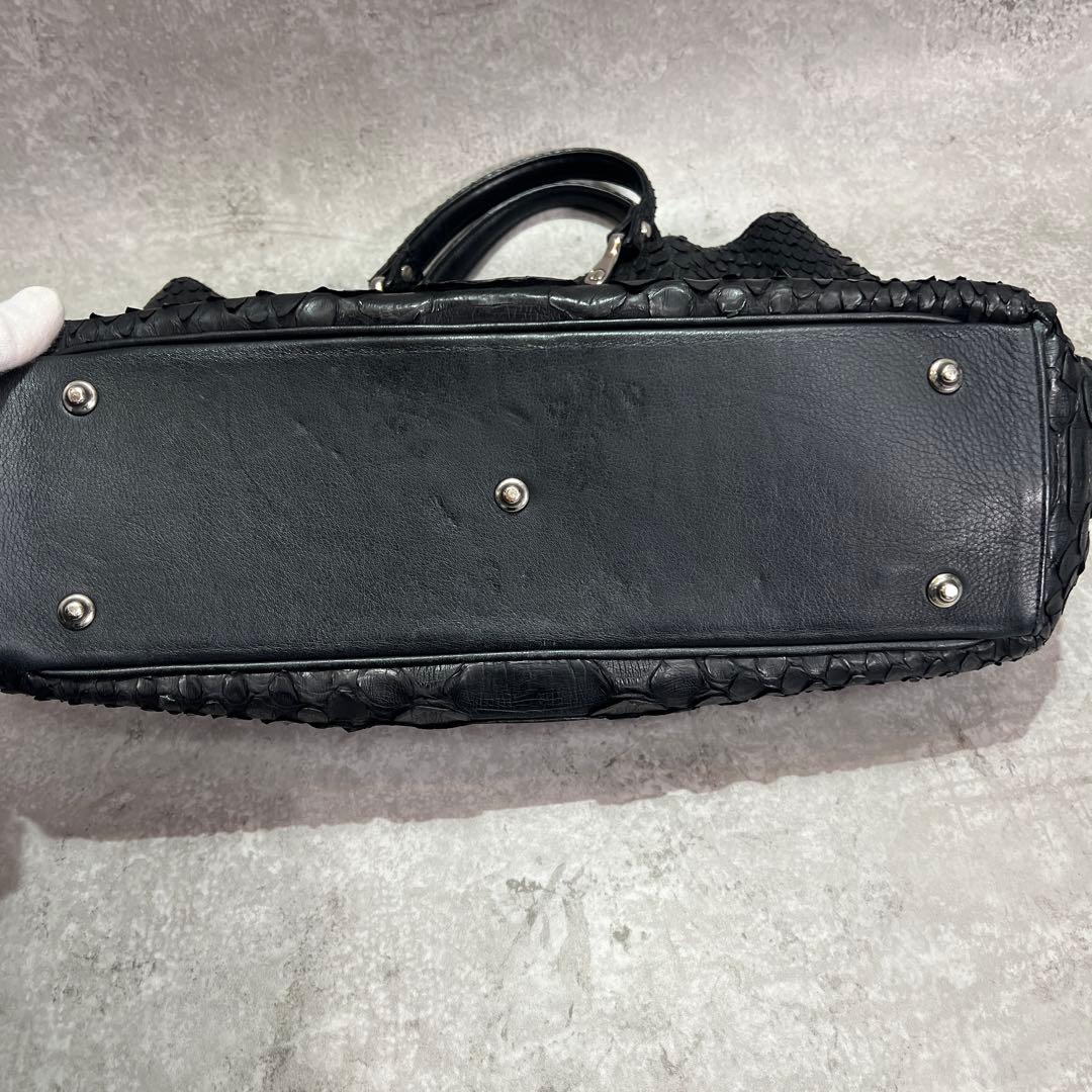 SUNREMY サンレミー パイソンレザー 黒 ブラック ケリーハンドバック