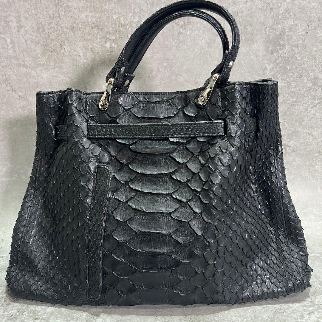 SUNREMY サンレミー パイソンレザー 黒 ブラック ケリーハンドバック