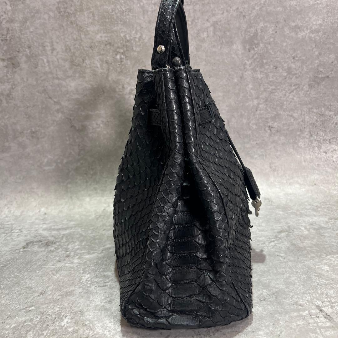 SUNREMY サンレミー パイソンレザー 黒 ブラック ケリーハンドバック