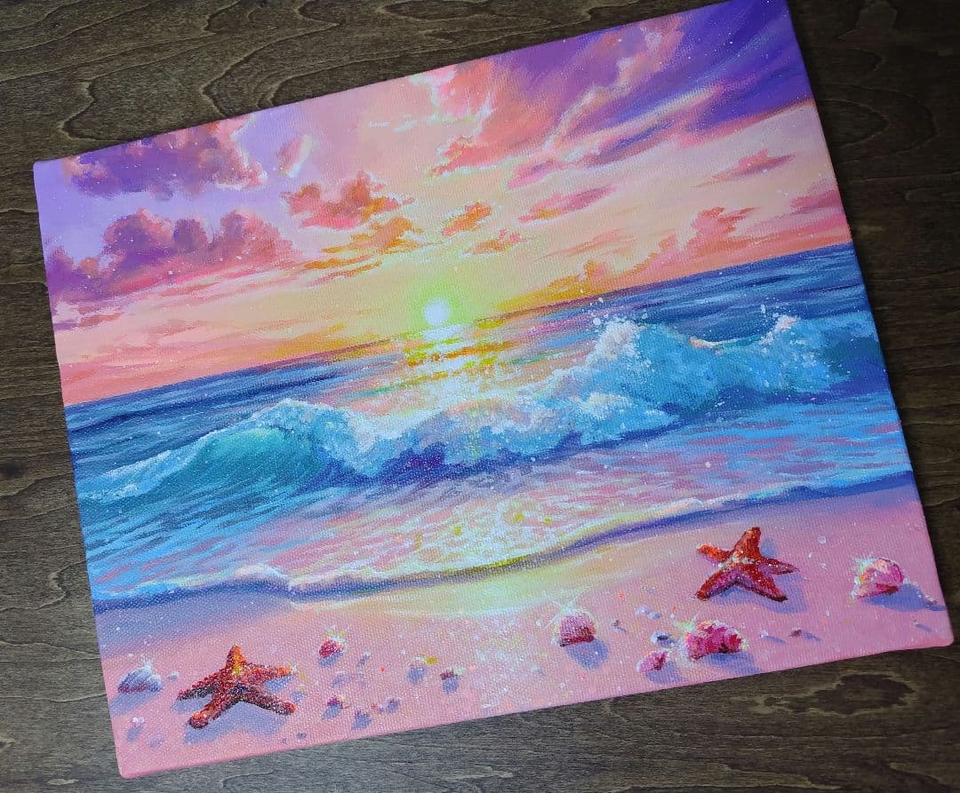 空*海様 【夕焼け】アクリル画 F3 風景画 絵画 海の絵