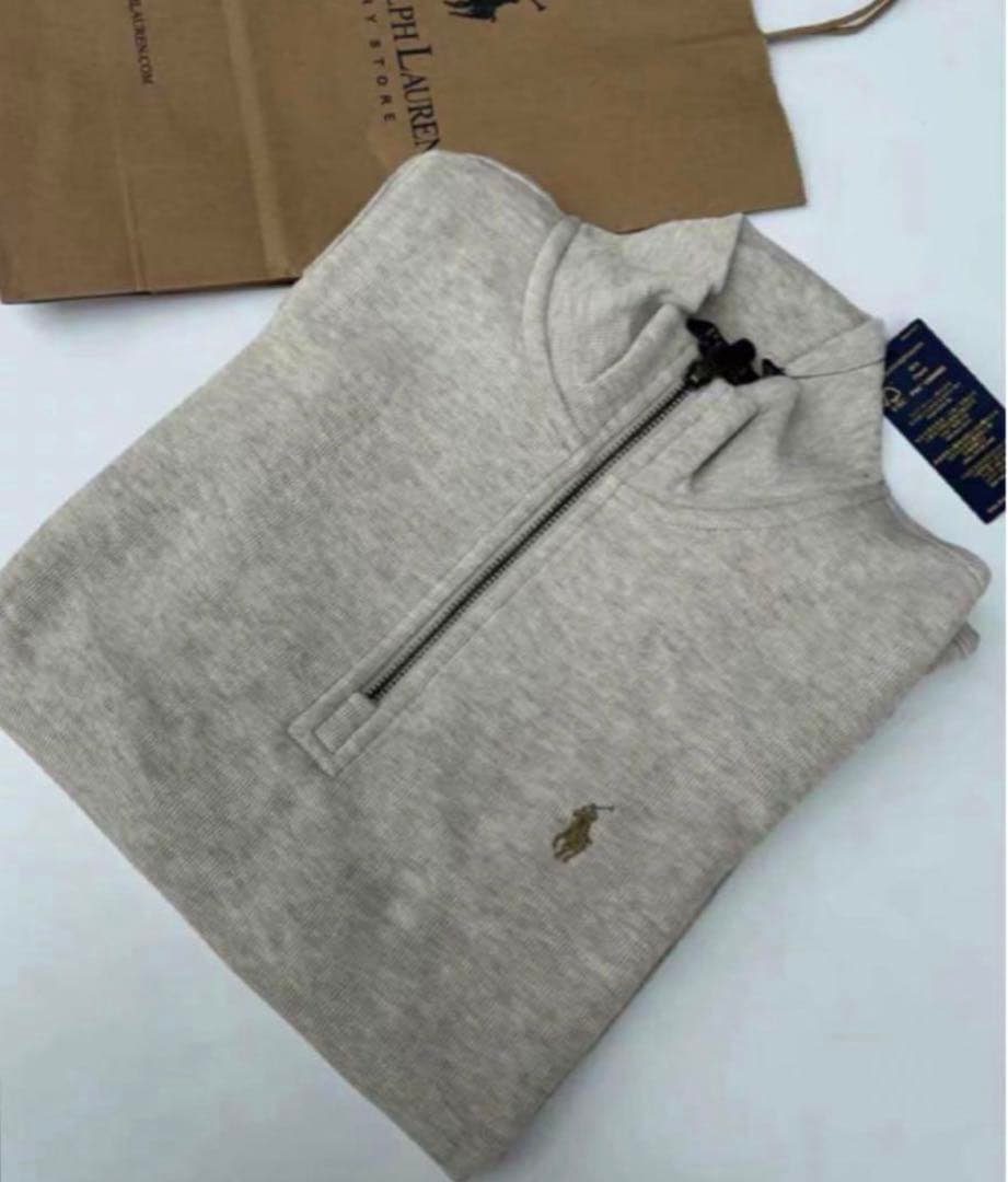 poloラルフローレン ハーフジップ ポニーワンポイント パーカーベージュ