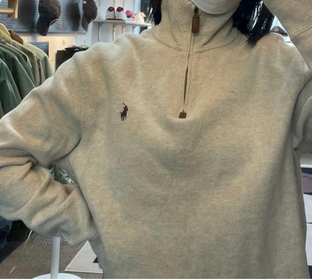 poloラルフローレン ハーフジップ ポニーワンポイント パーカーベージュ