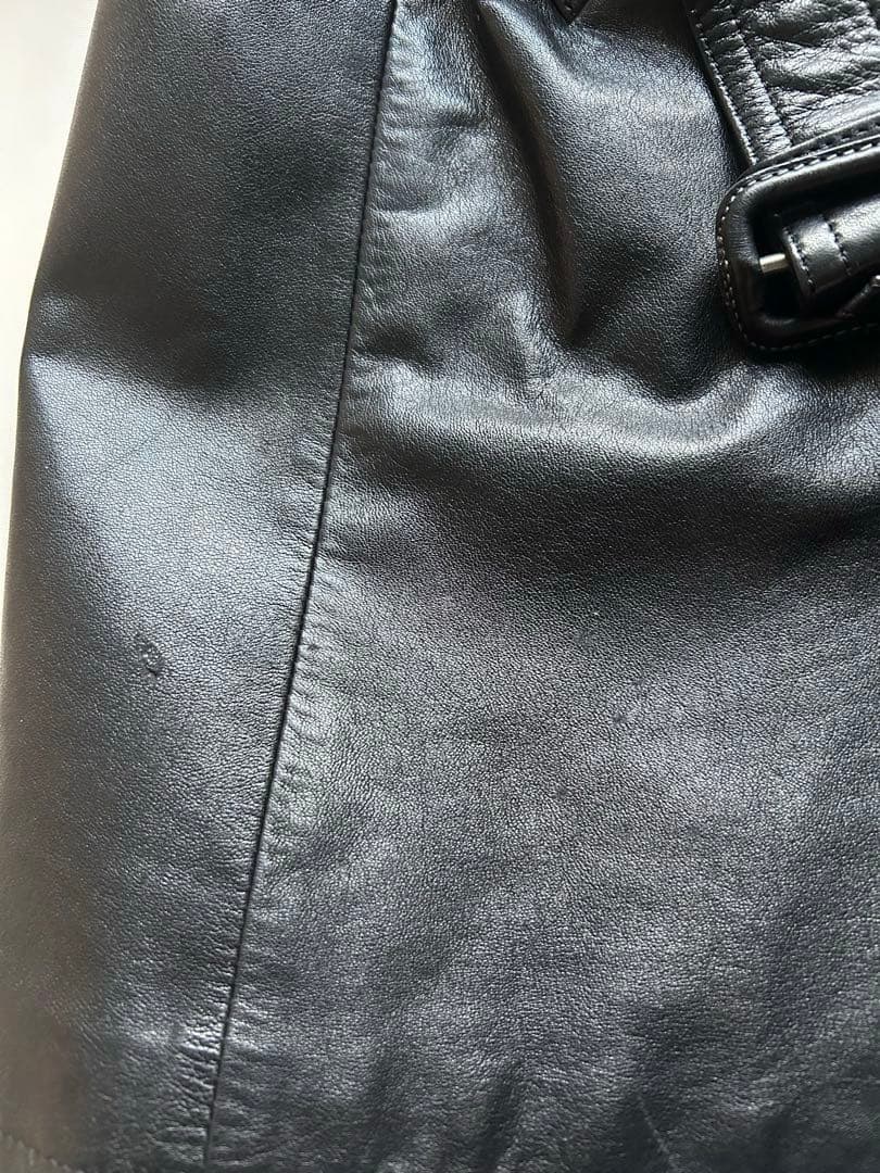 vintage牛革オールレザー ダブル トレンチコート ブラック ロング ベルト