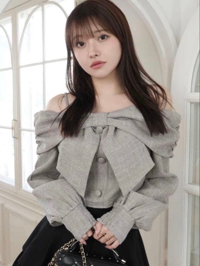 ♡美品♡リボンオフショルロングスリーブトップス/LIP SERVICE/グレー