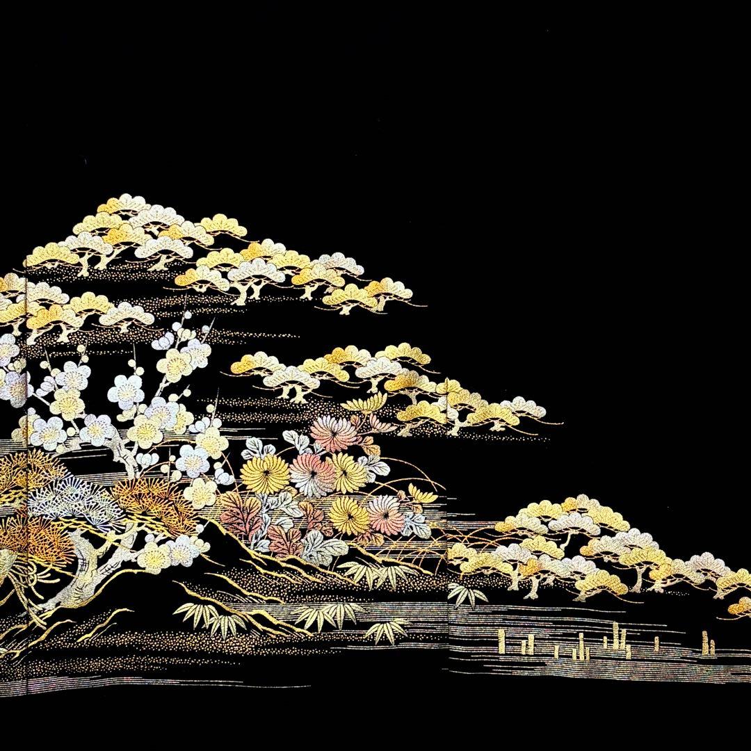 着物リメイクワンピース❀黒留袖ドレス　金彩友禅　作家物　和田光正　結婚式　卒業式