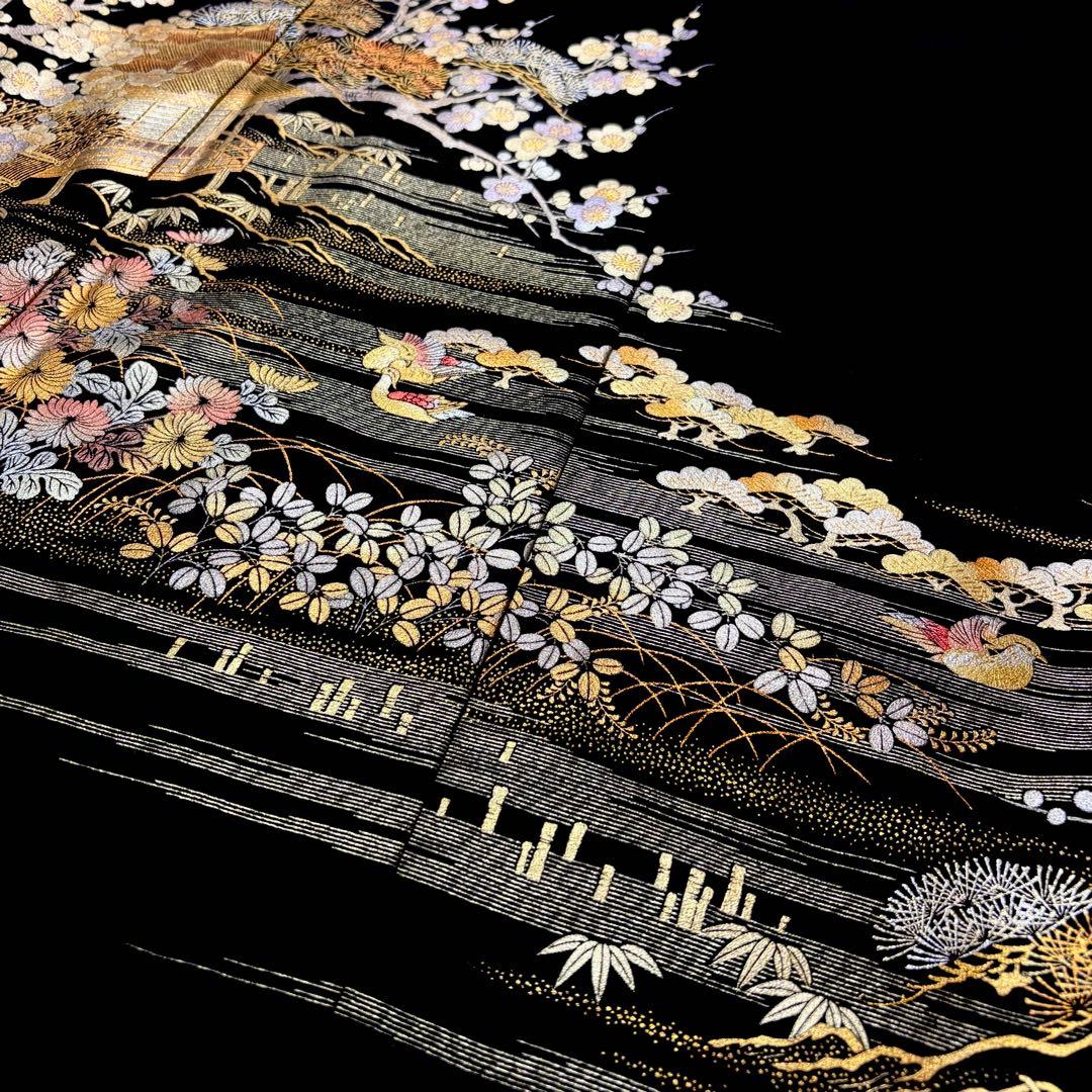 着物リメイクワンピース❀黒留袖ドレス　金彩友禅　作家物　和田光正　結婚式　卒業式