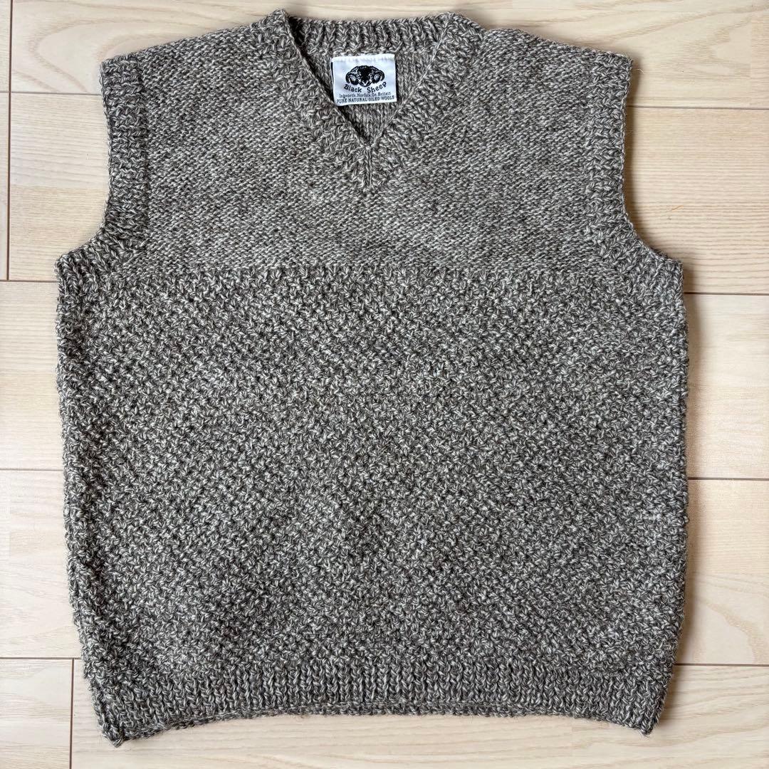 定価2.6万 英国製 ブラックシープ ハンドメイド ウールベスト L 無染色希少