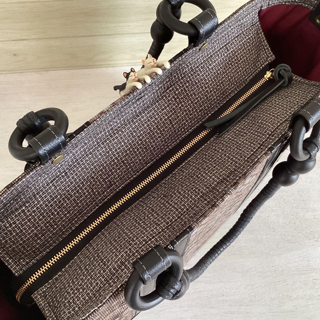 龍郷 大島紬×本革 着物リメイク トートバッグ 和装バッグ ハンドメイド A4