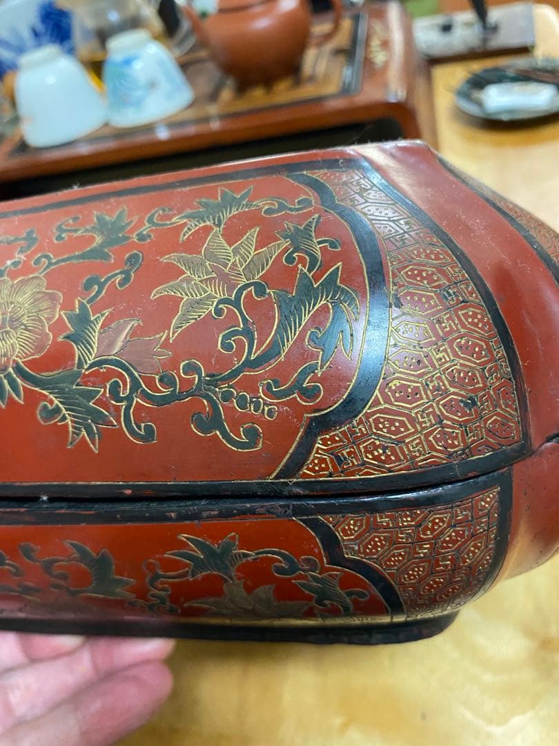 漆器 捧盒 雕刻 唐物 清朝