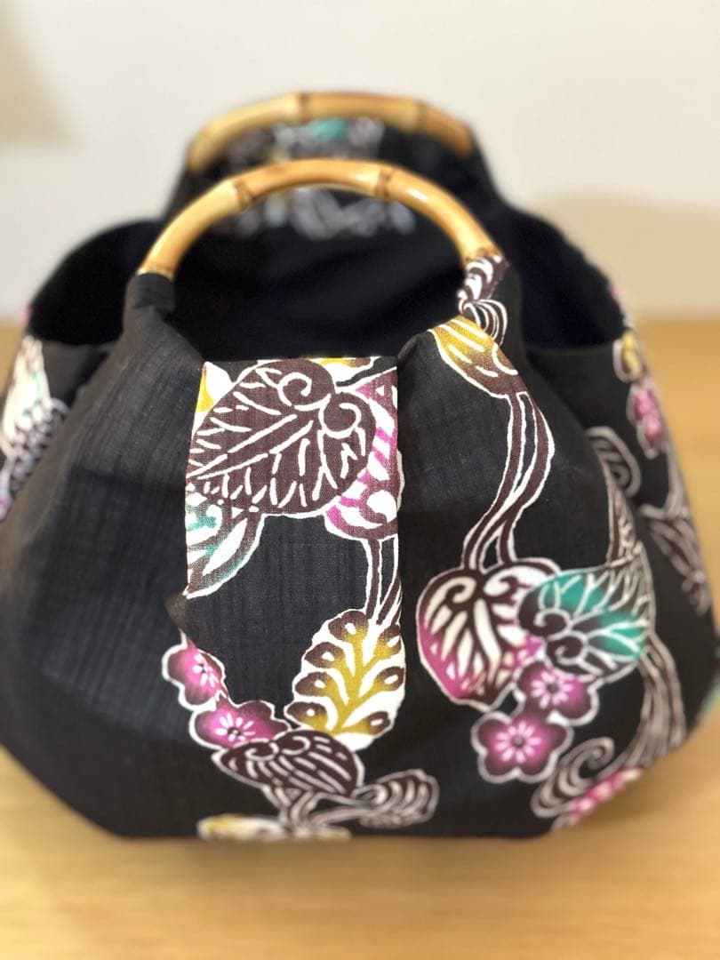 和装バック着物バック琉球紅型・琉球柄・葵の柄（黒）入学卒業結婚七五三振袖お宮参り